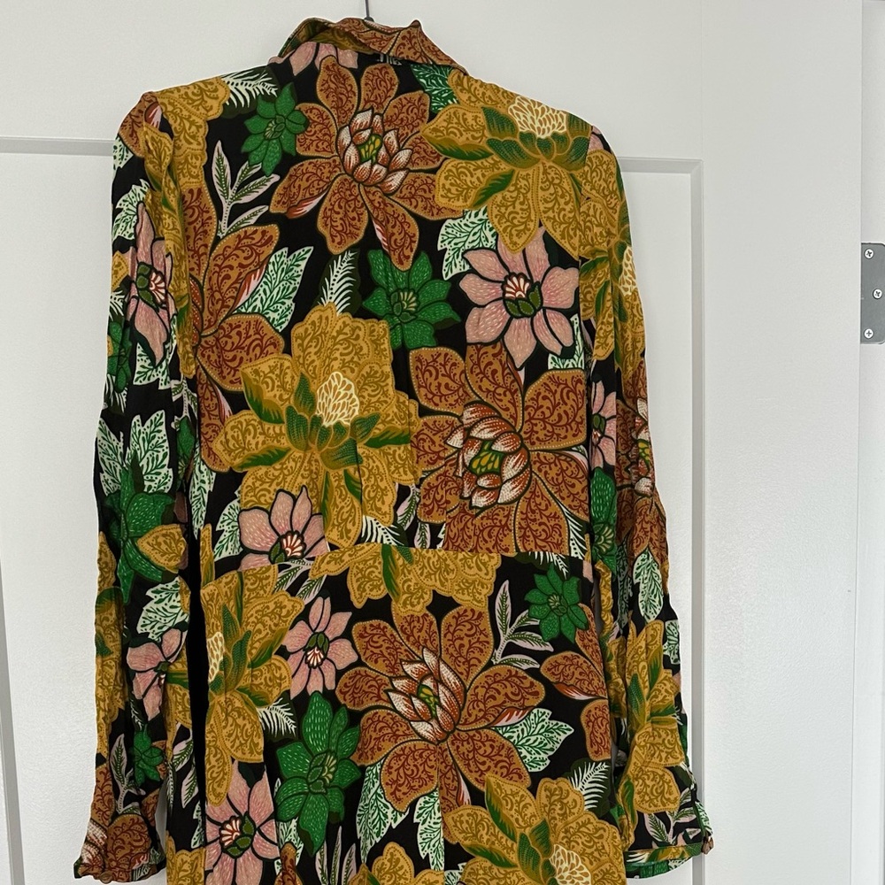 FARM Rio Long Sleeve Dress in Black, Green, and Gold
